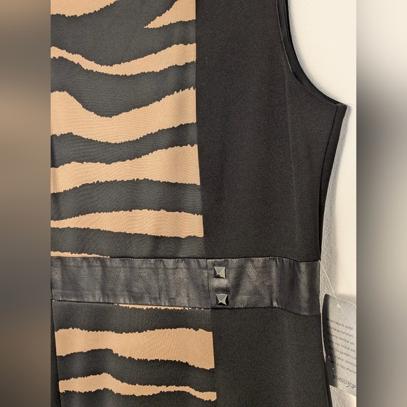 New TAHARI ARTHUR S LEVINE Sleeveless Black/Tan Animal Print Mini Dress Size 12 - Picture 7 of 16